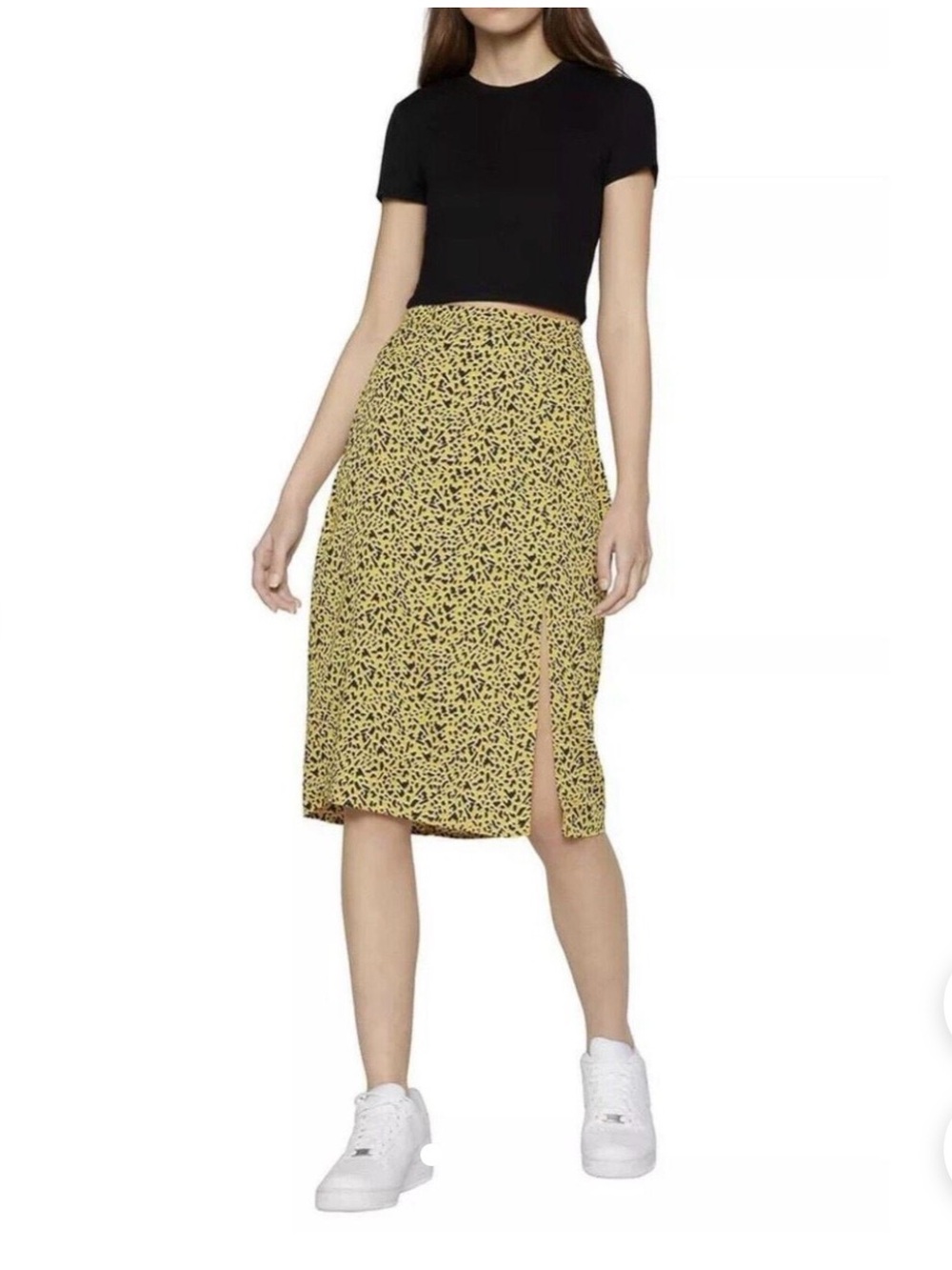 BCBGeneration Yellow Leopard A-Line Skirt size 10 NWT
